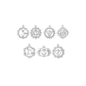 1 Set Tibetan Silver SET OF 7 YOGA CHARMS Charms Pendants, Lead & Nickel Free Metal Charms Pendants Beads