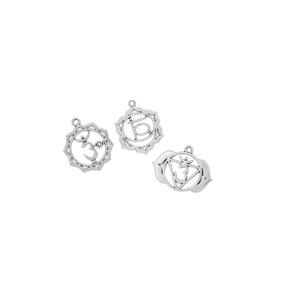 1 Set Tibetan Silver SET OF 7 YOGA CHARMS Charms Pendants, Lead & Nickel Free Metal Charms Pendants Beads