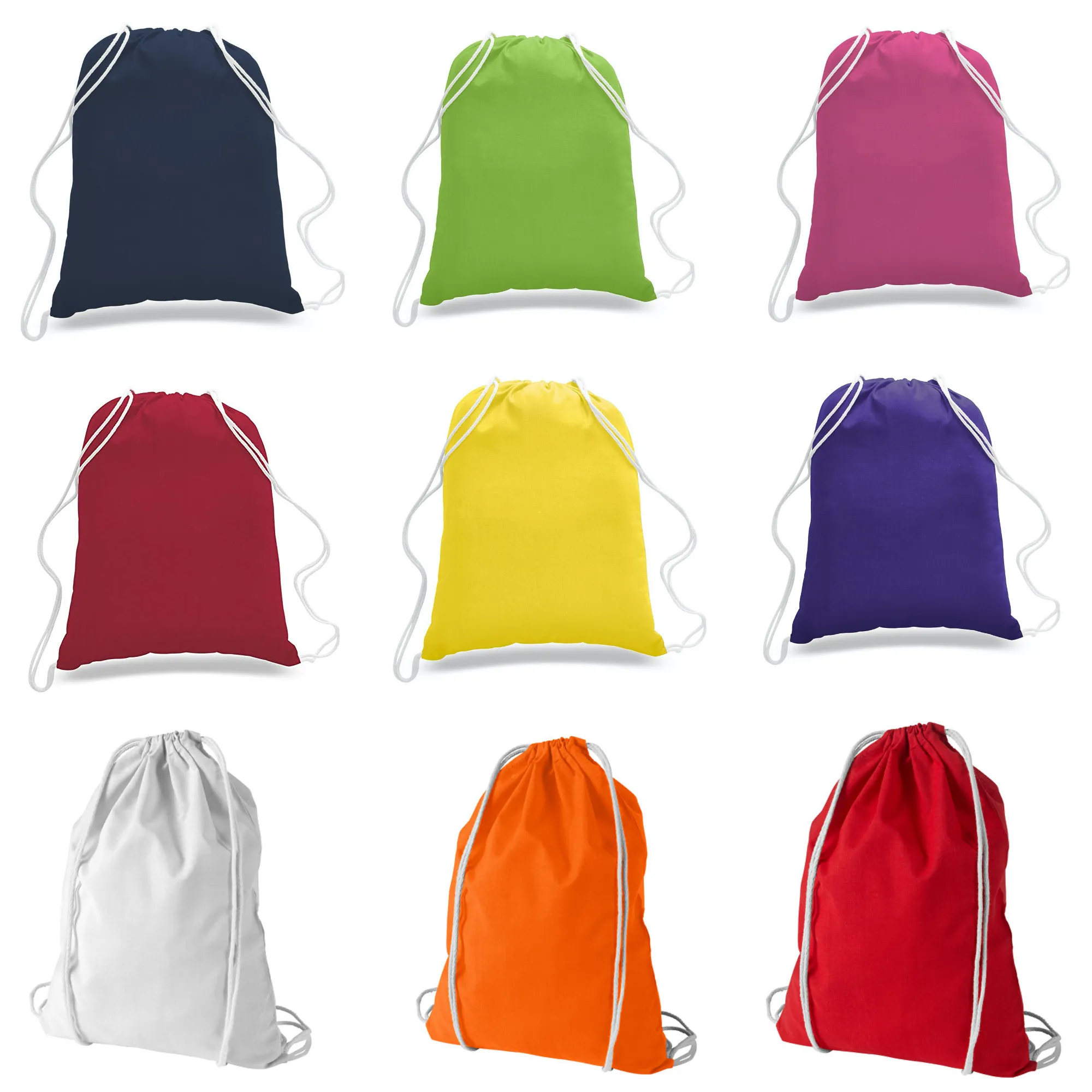 12 Pack Economy Cotton Drawstring Backpacks, Assorted Mix Color