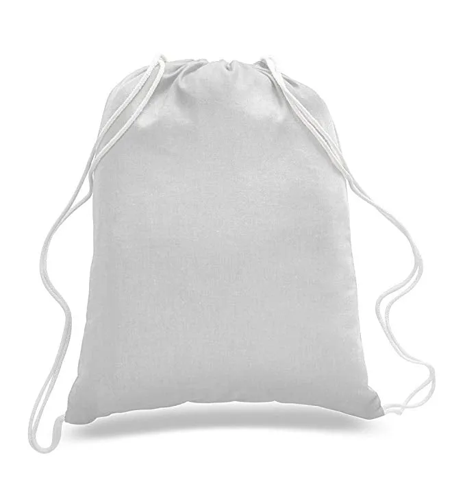 (12 Pack) Wholesale Economy Cotton Drawstring Backpacks, Reusable Sports Bags  DB12