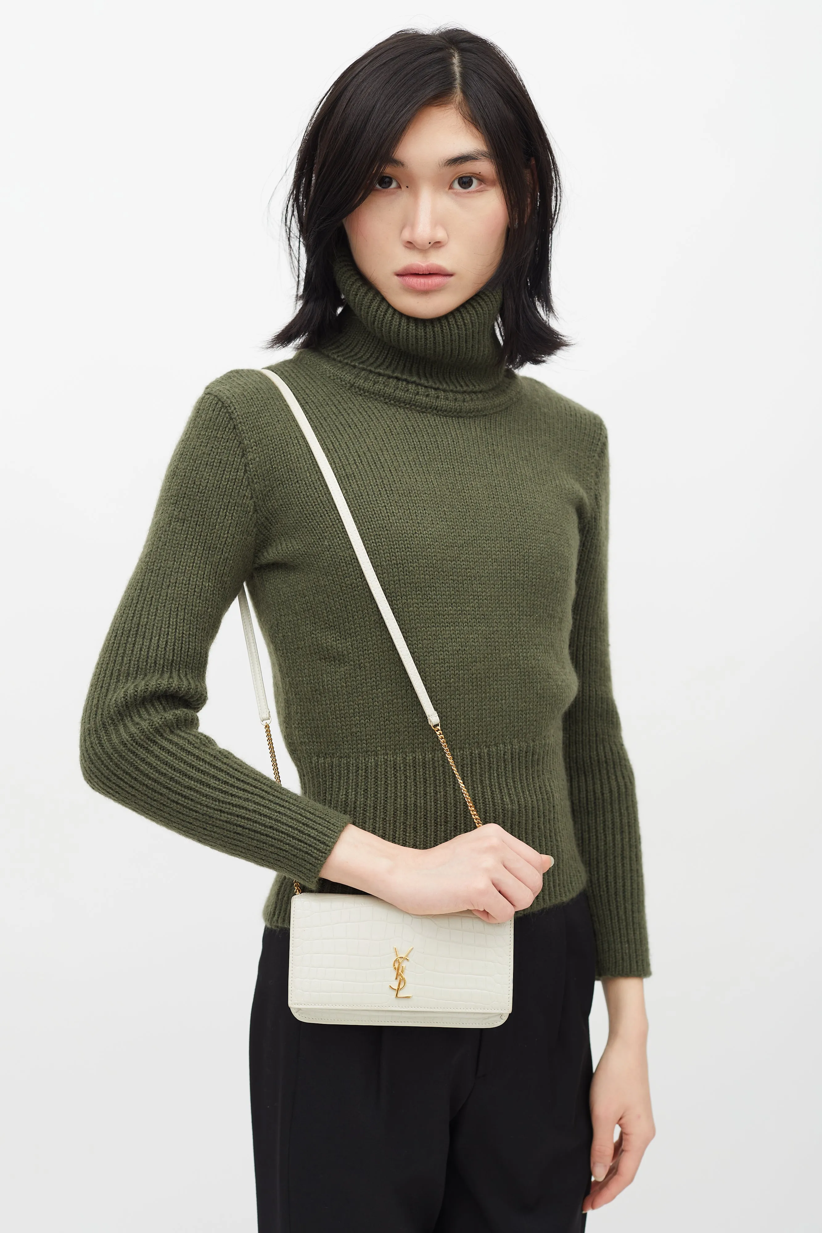 2021 Cream Embossed Leather Phone Crossbody Bag