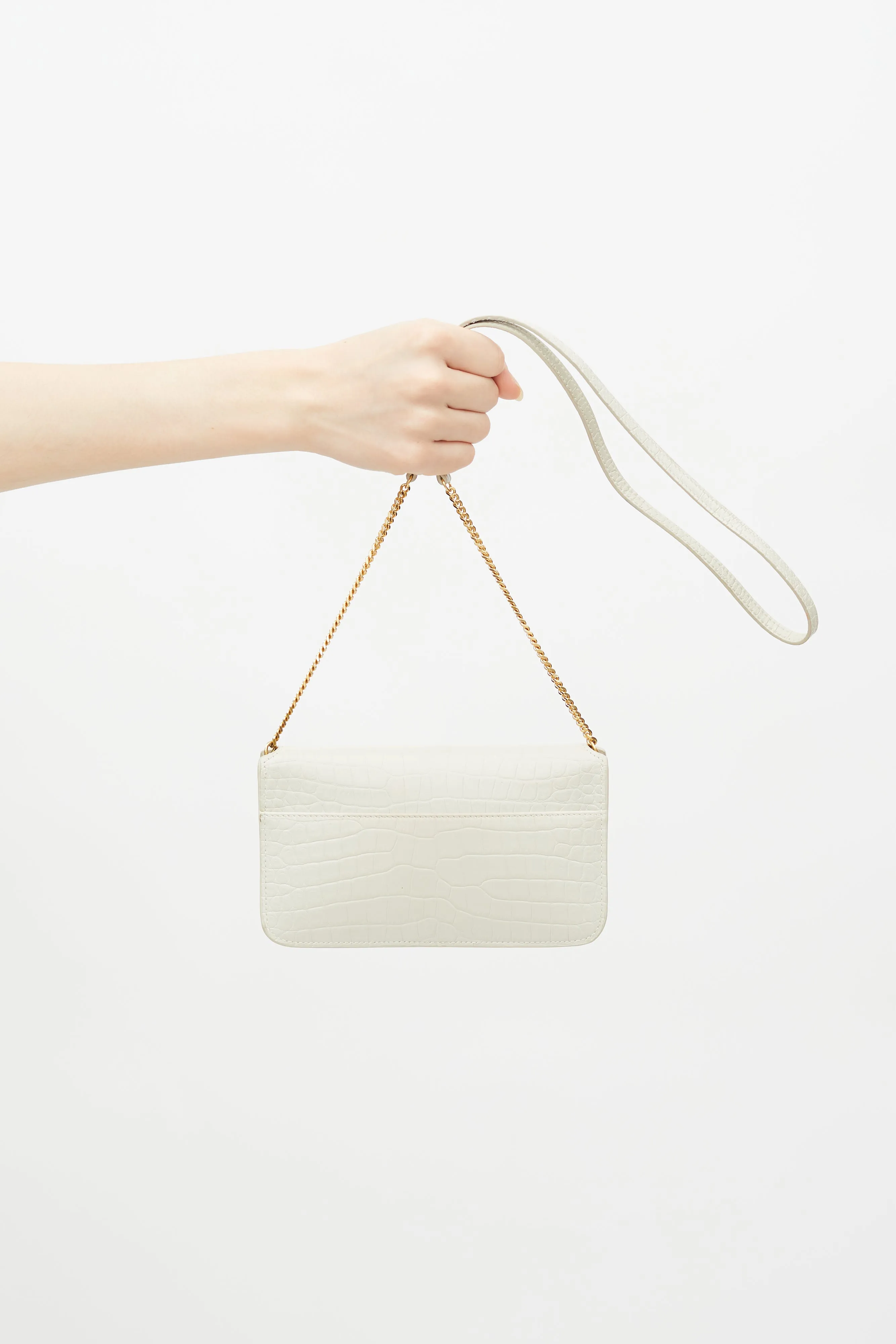 2021 Cream Embossed Leather Phone Crossbody Bag