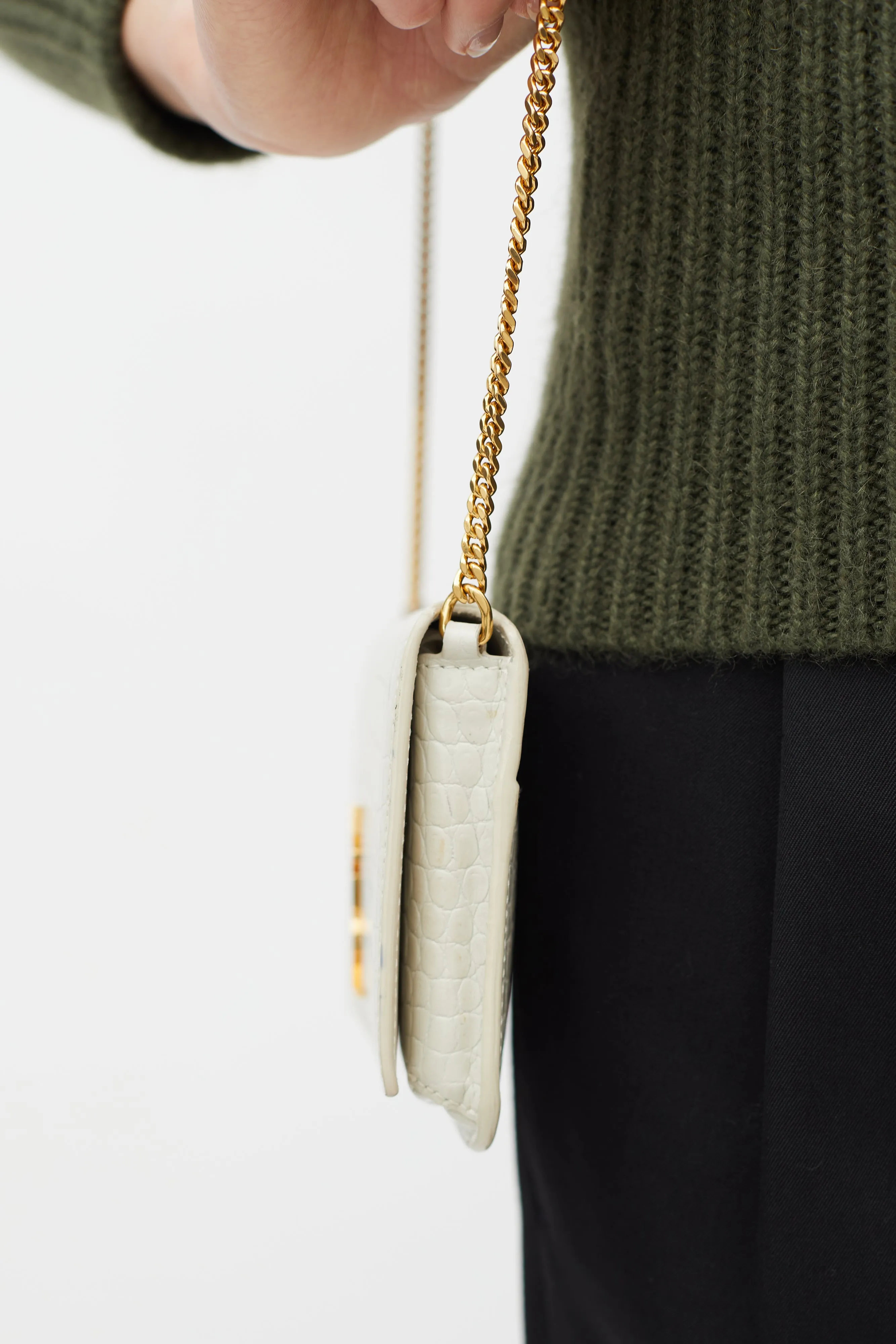 2021 Cream Embossed Leather Phone Crossbody Bag