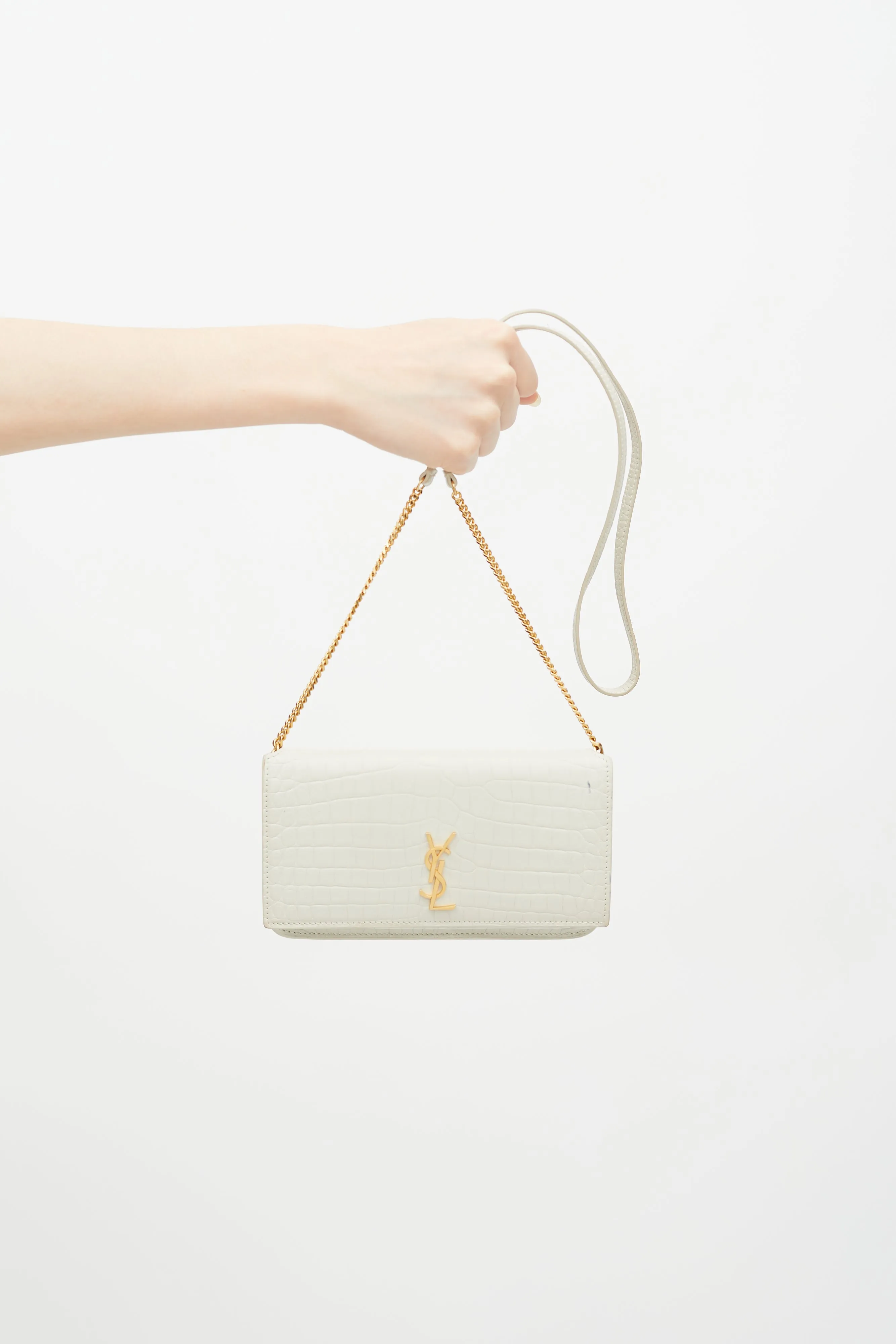 2021 Cream Embossed Leather Phone Crossbody Bag