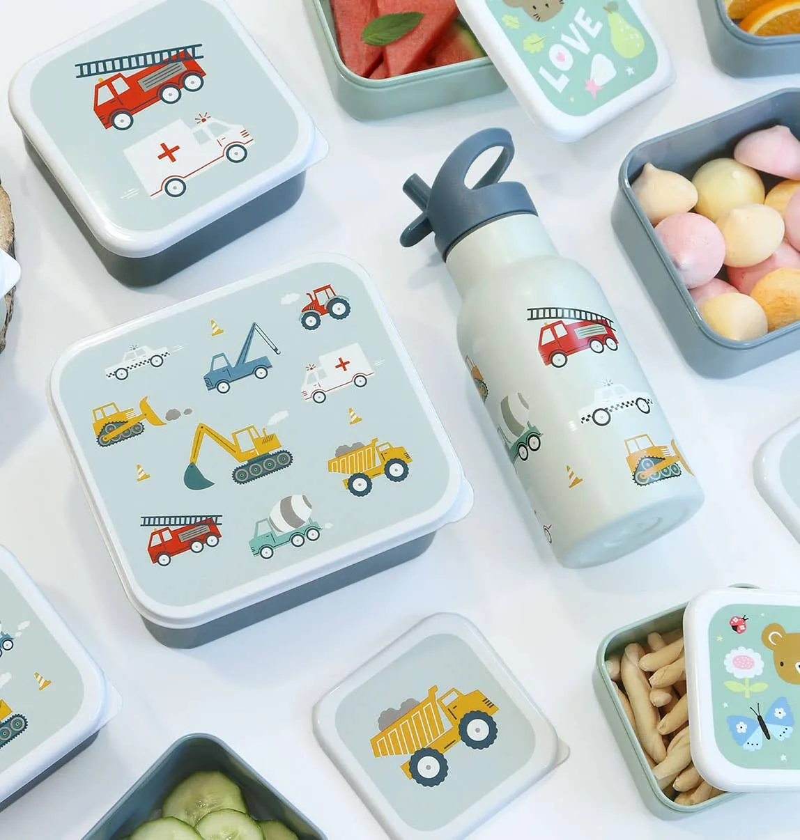 A Little Lovely Company - Kids Stainless Steel Drink / Water Bottle: Vehicles, Cars