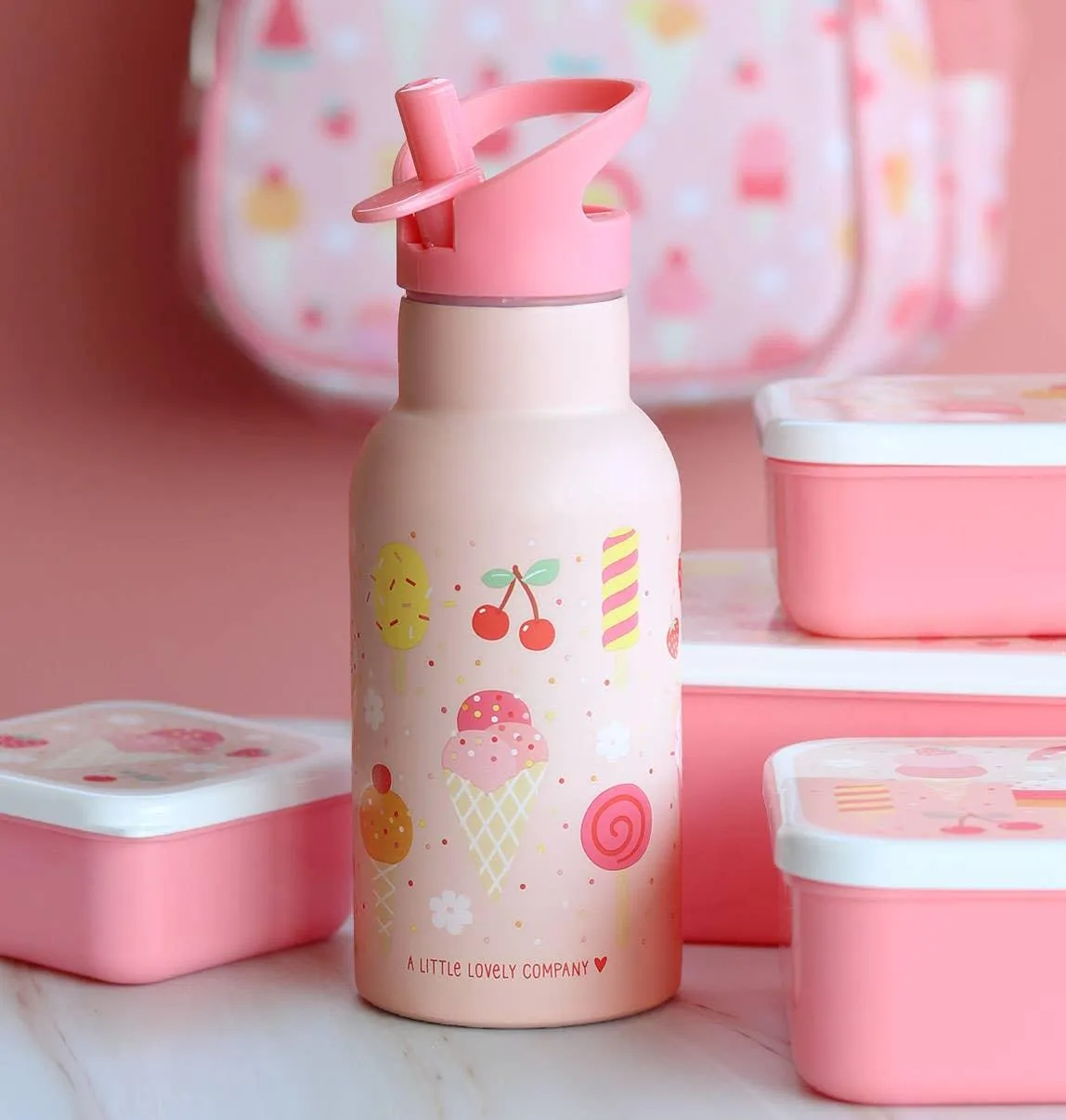 A Lovely Little Company - Kids Stainless Steel Drink / Water Bottle: Ice Cream
