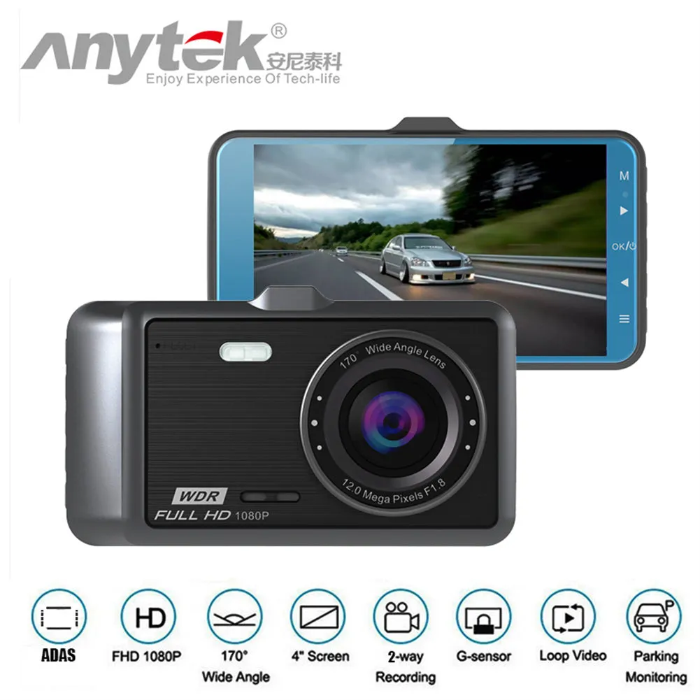 Anytek A60 Car 4 Inch Ips Screen 1080P HD 170 Degree Wide Angle