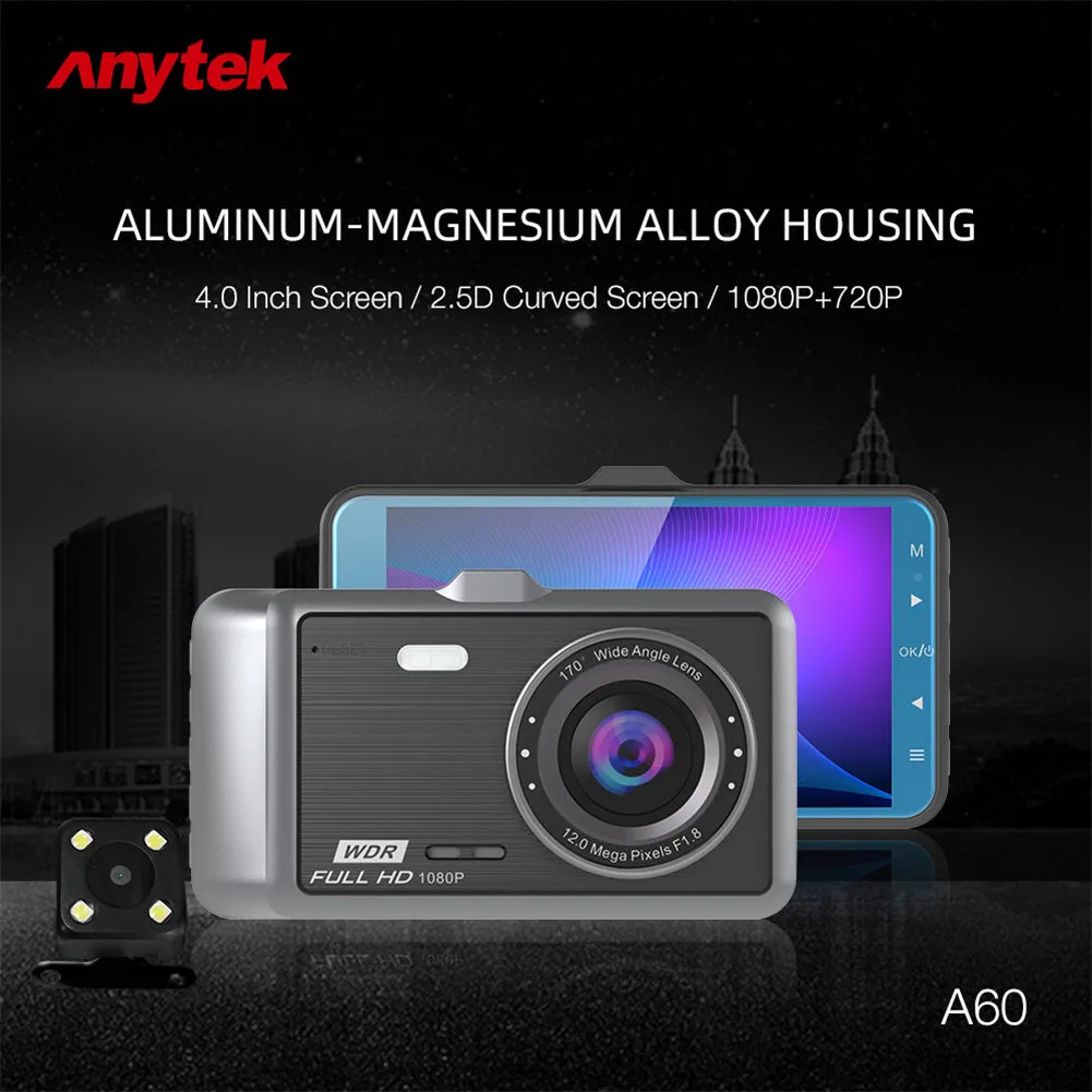 Anytek A60 Car 4 Inch Ips Screen 1080P HD 170 Degree Wide Angle