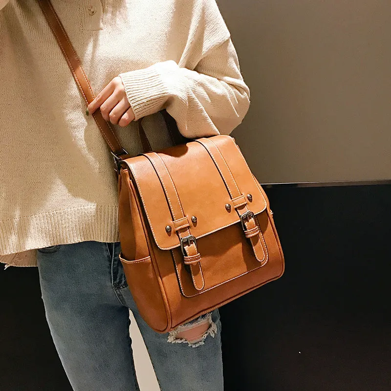 Belt-detailed Leather Backpack