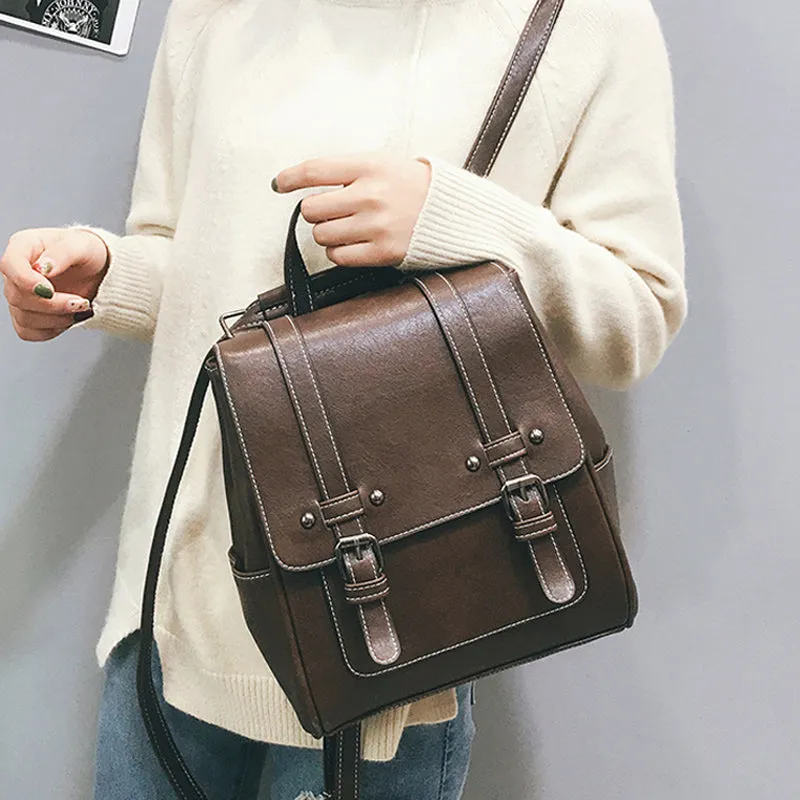 Belt-detailed Leather Backpack