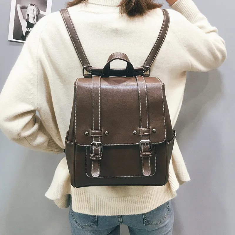Belt-detailed Leather Backpack