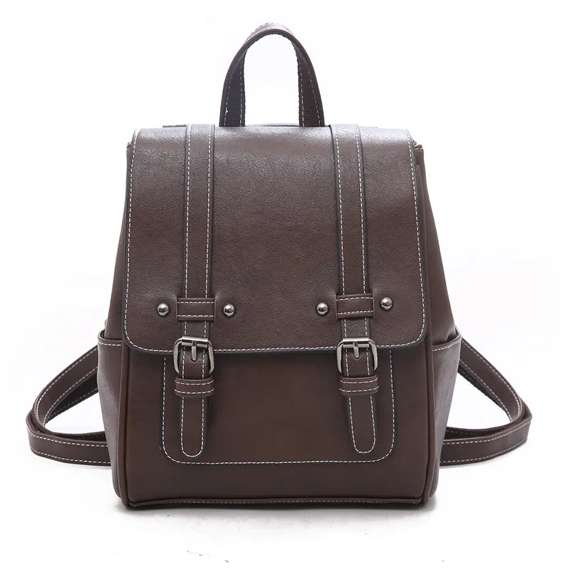 Belt-detailed Leather Backpack