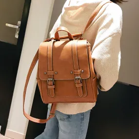 Belt-detailed Leather Backpack