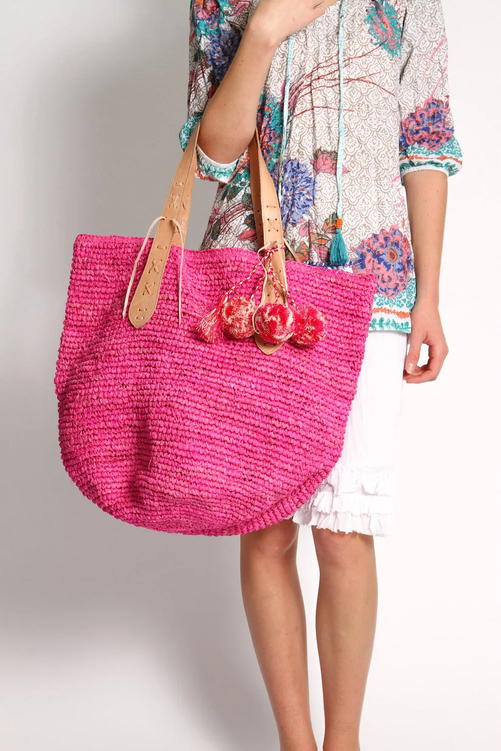 Bondi Raffia Beach Bag in Pink