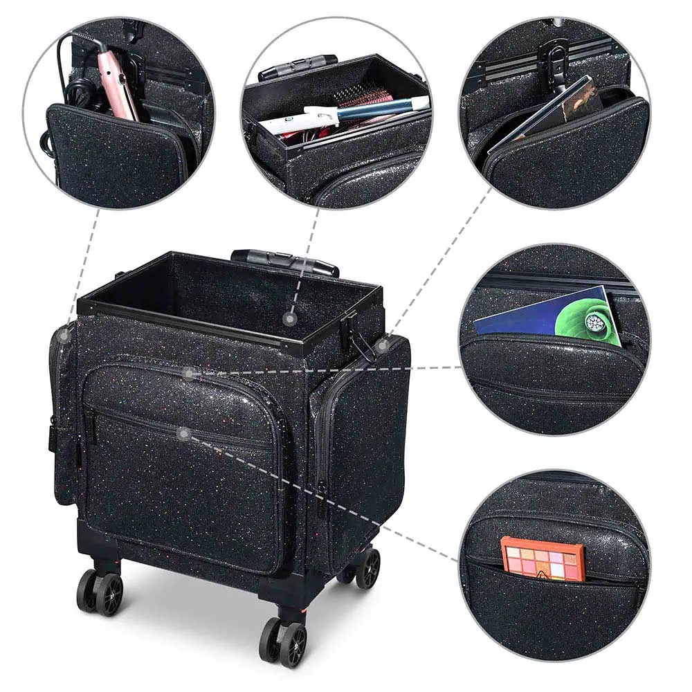 Byootique MassLux 3in1 Rolling Makeup Case Glittered Black