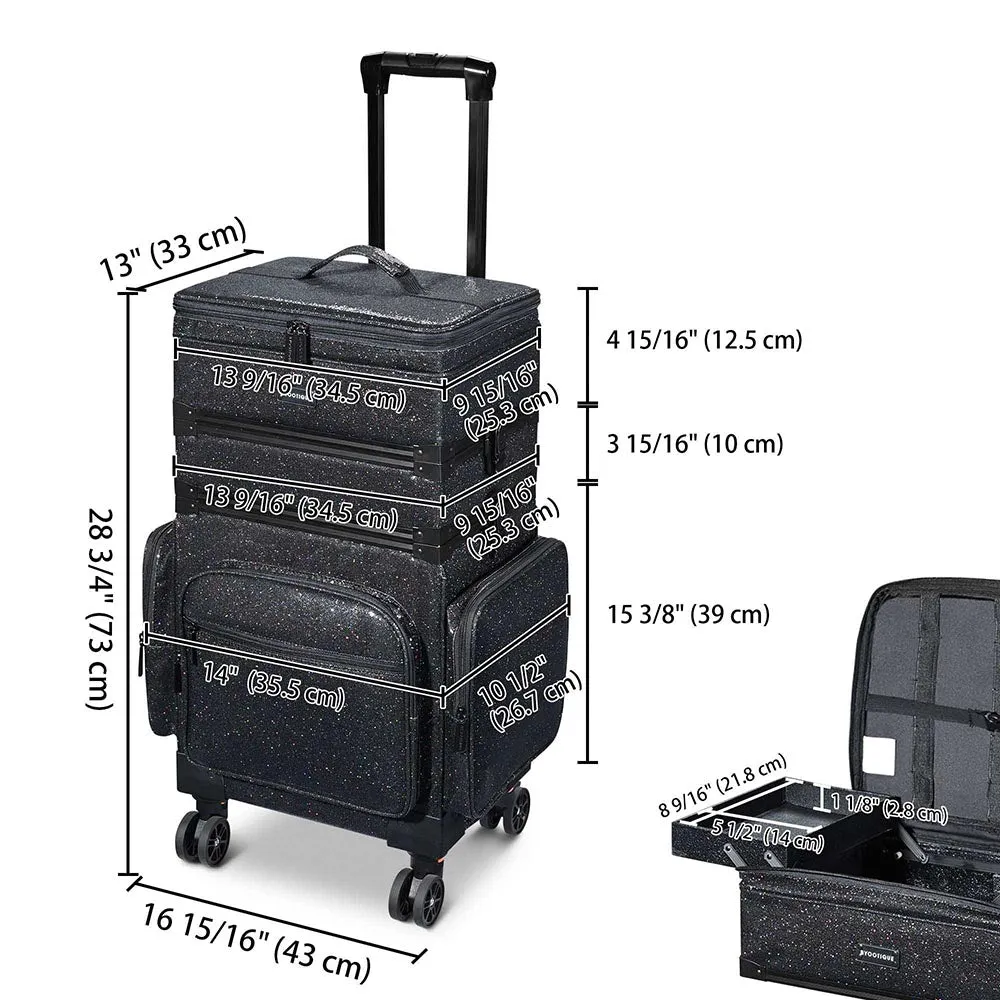 Byootique MassLux 3in1 Rolling Makeup Case Glittered Black