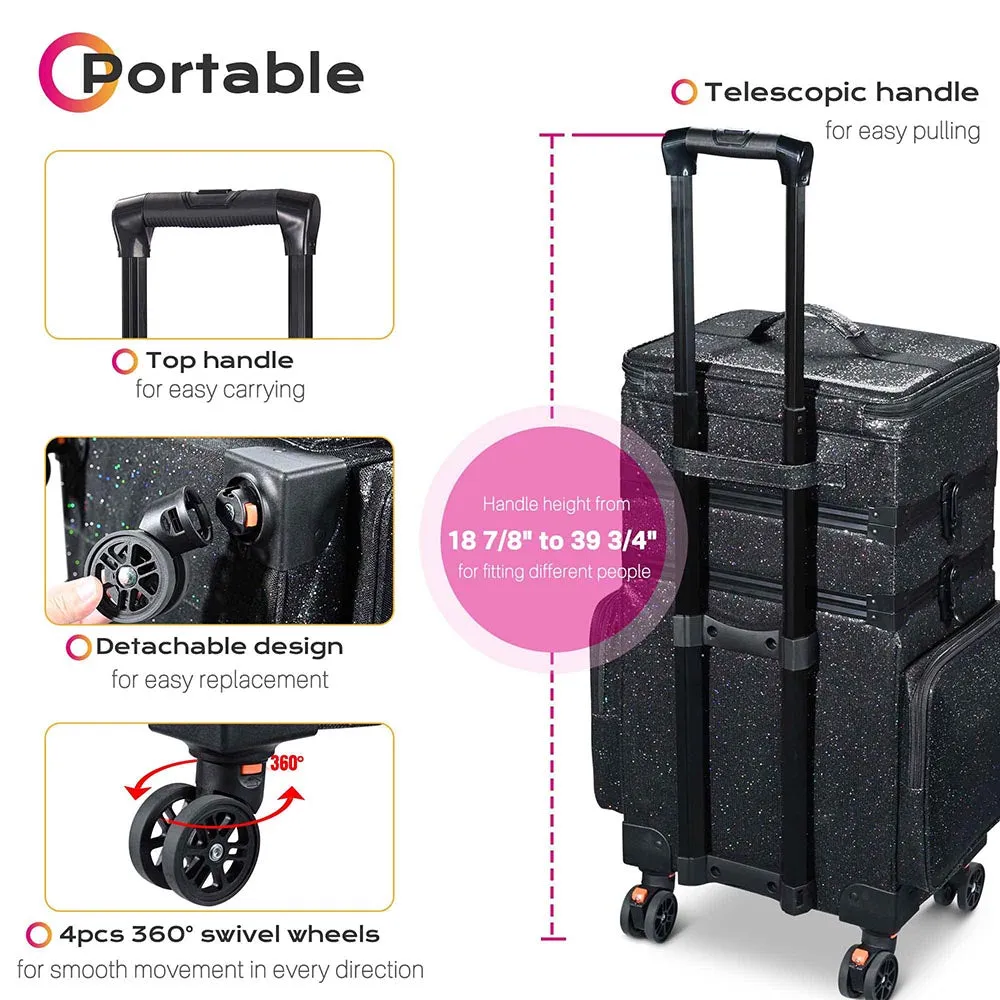 Byootique MassLux 3in1 Rolling Makeup Case Glittered Black