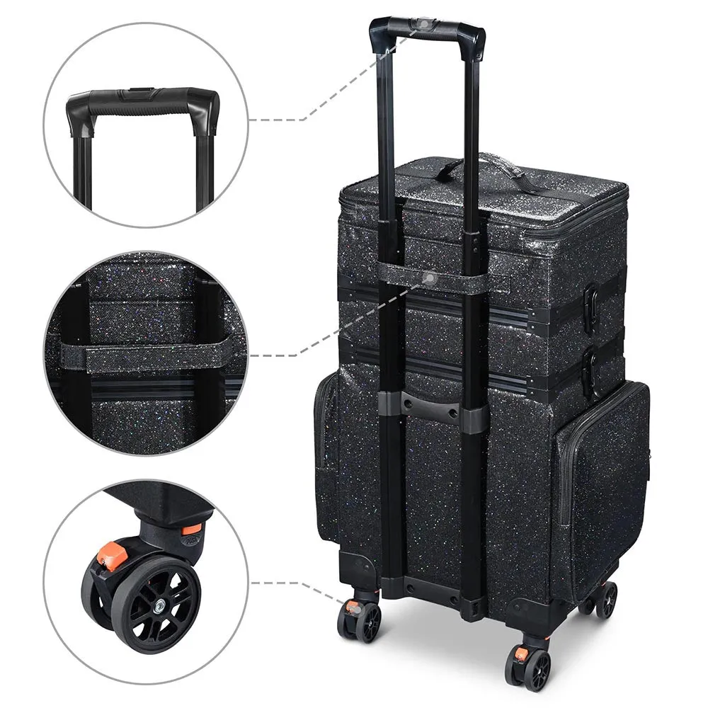 Byootique MassLux 3in1 Rolling Makeup Case Glittered Black