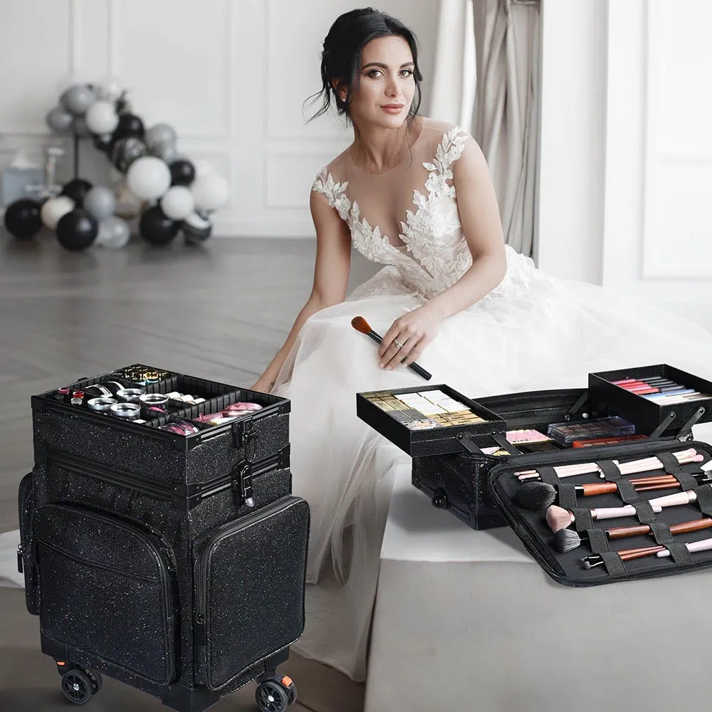 Byootique MassLux 3in1 Rolling Makeup Case Glittered Black