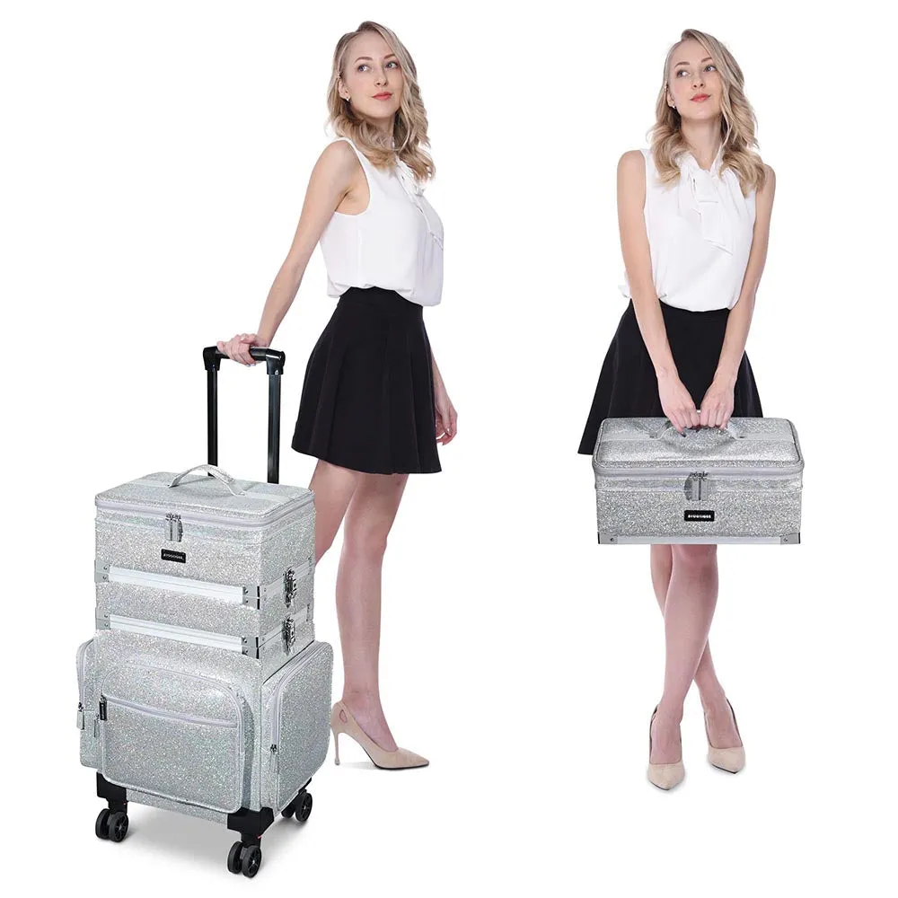 Byootique MassLux 3in1 Rolling Makeup Case Glittered Silver