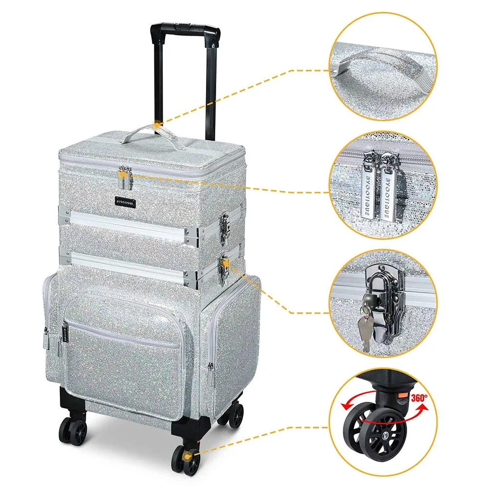 Byootique MassLux 3in1 Rolling Makeup Case Glittered Silver