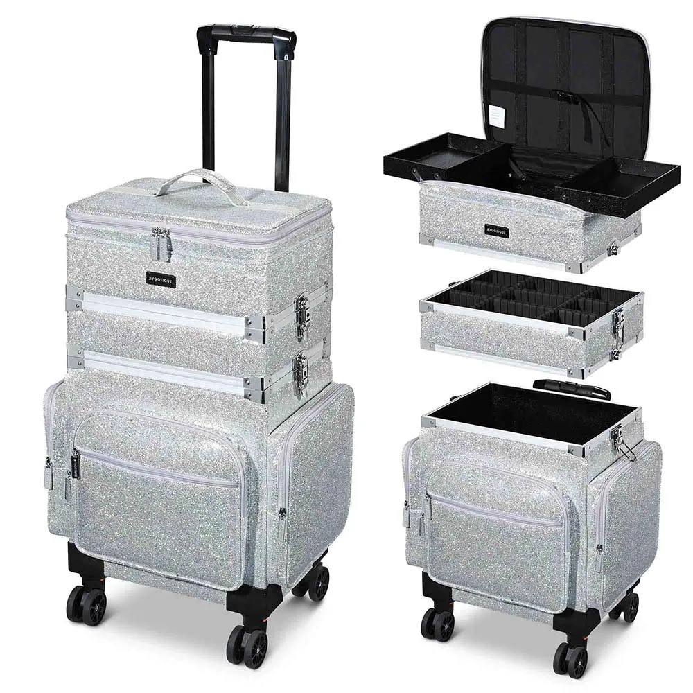 Byootique MassLux 3in1 Rolling Makeup Case Glittered Silver