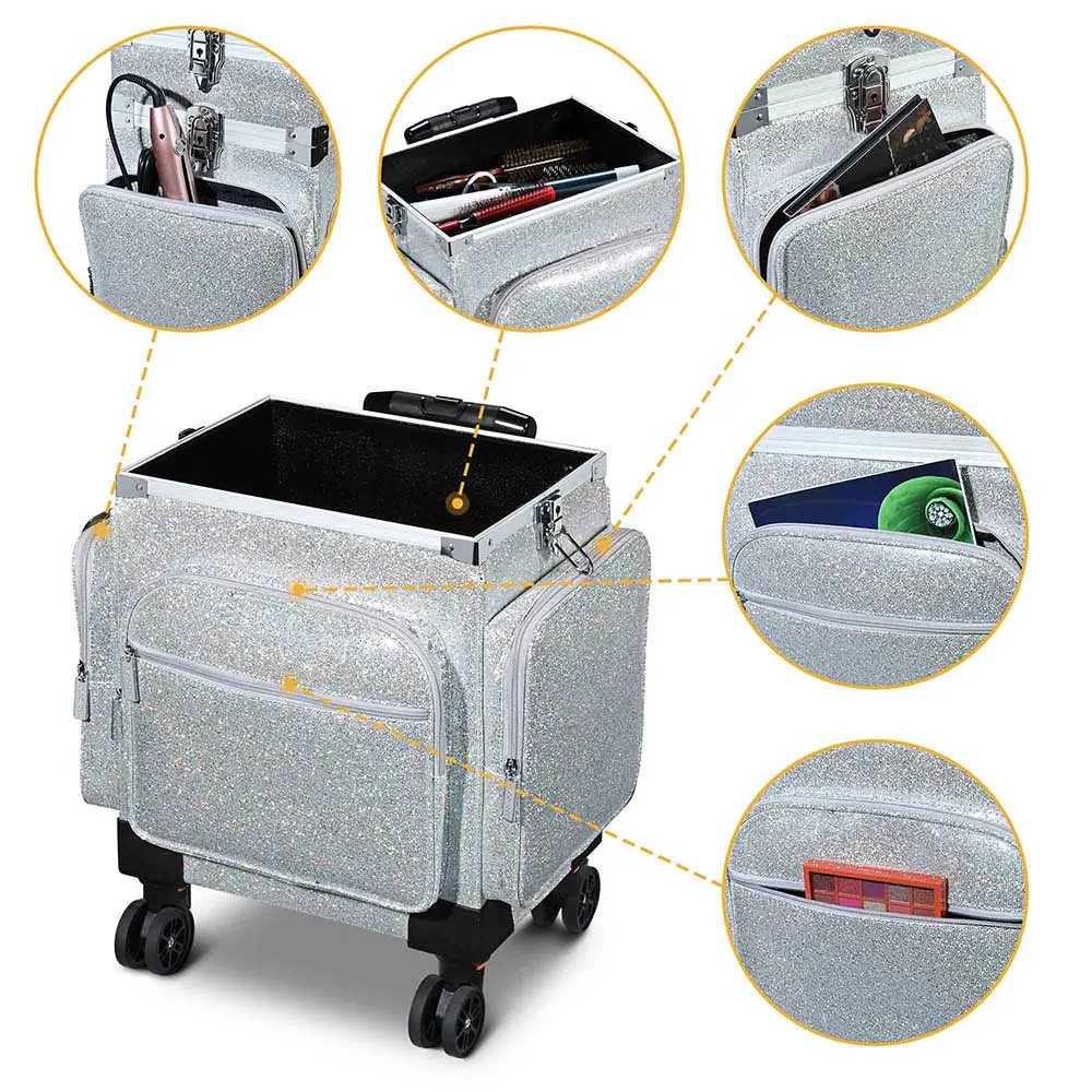 Byootique MassLux 3in1 Rolling Makeup Case Glittered Silver