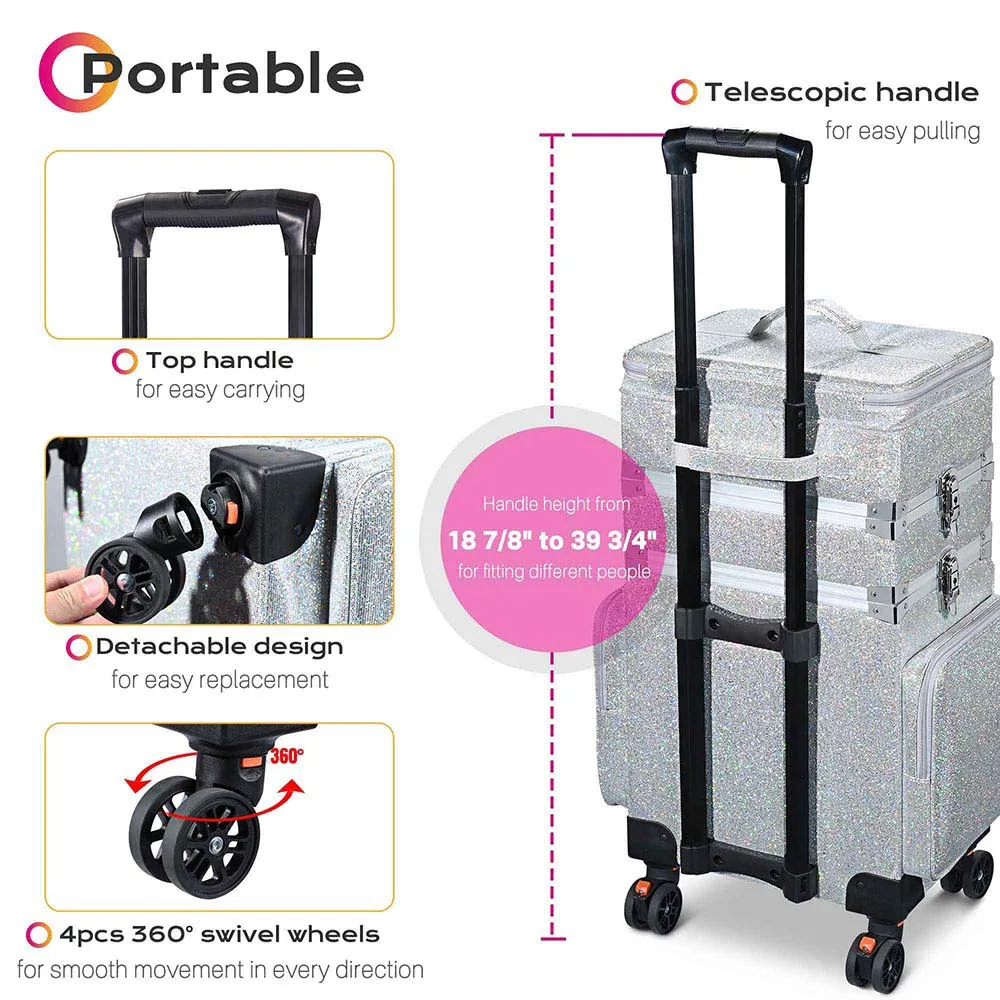 Byootique MassLux 3in1 Rolling Makeup Case Glittered Silver