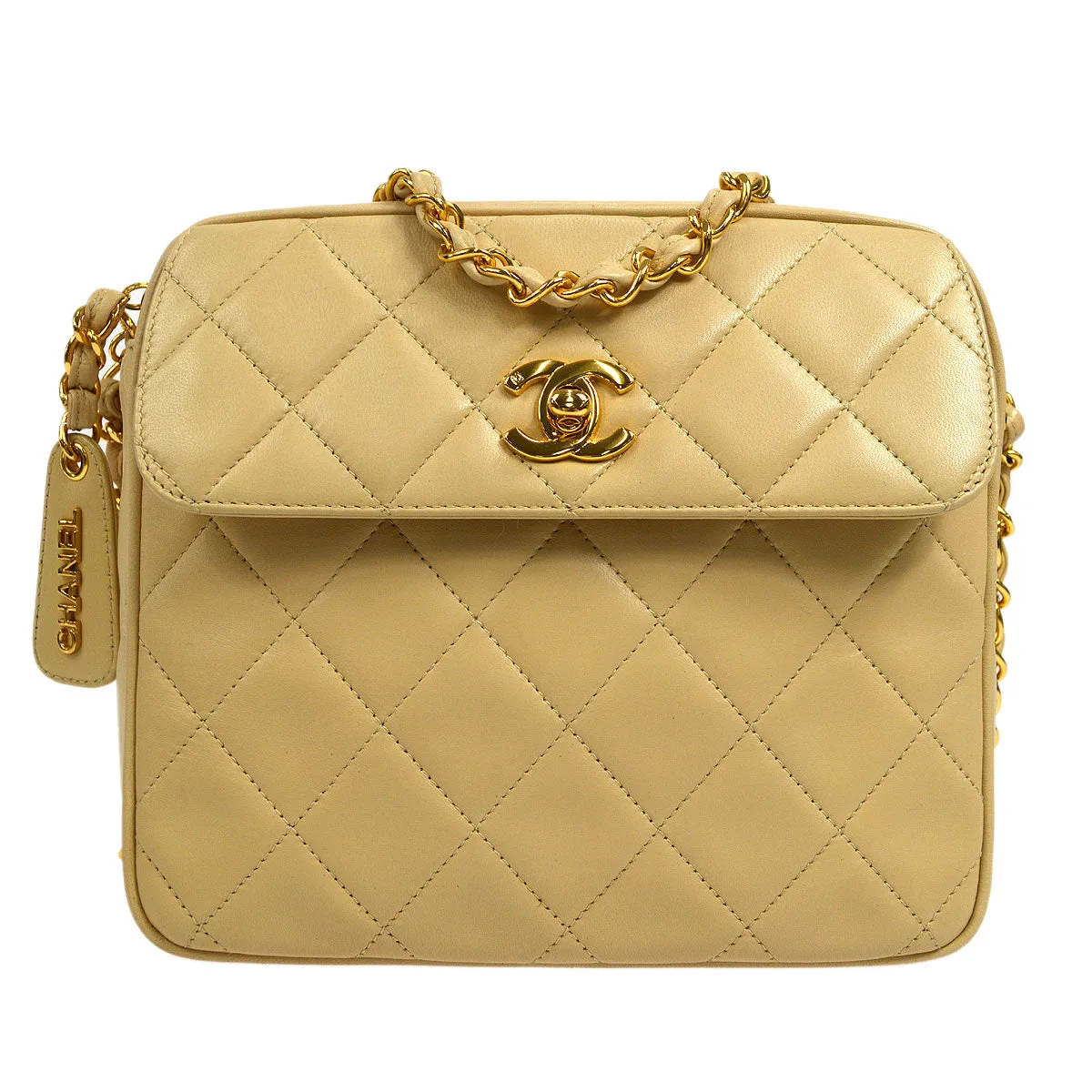 CHANEL 1994-1996 Pocket Camera Bag Mini Beige Lambskin 26315