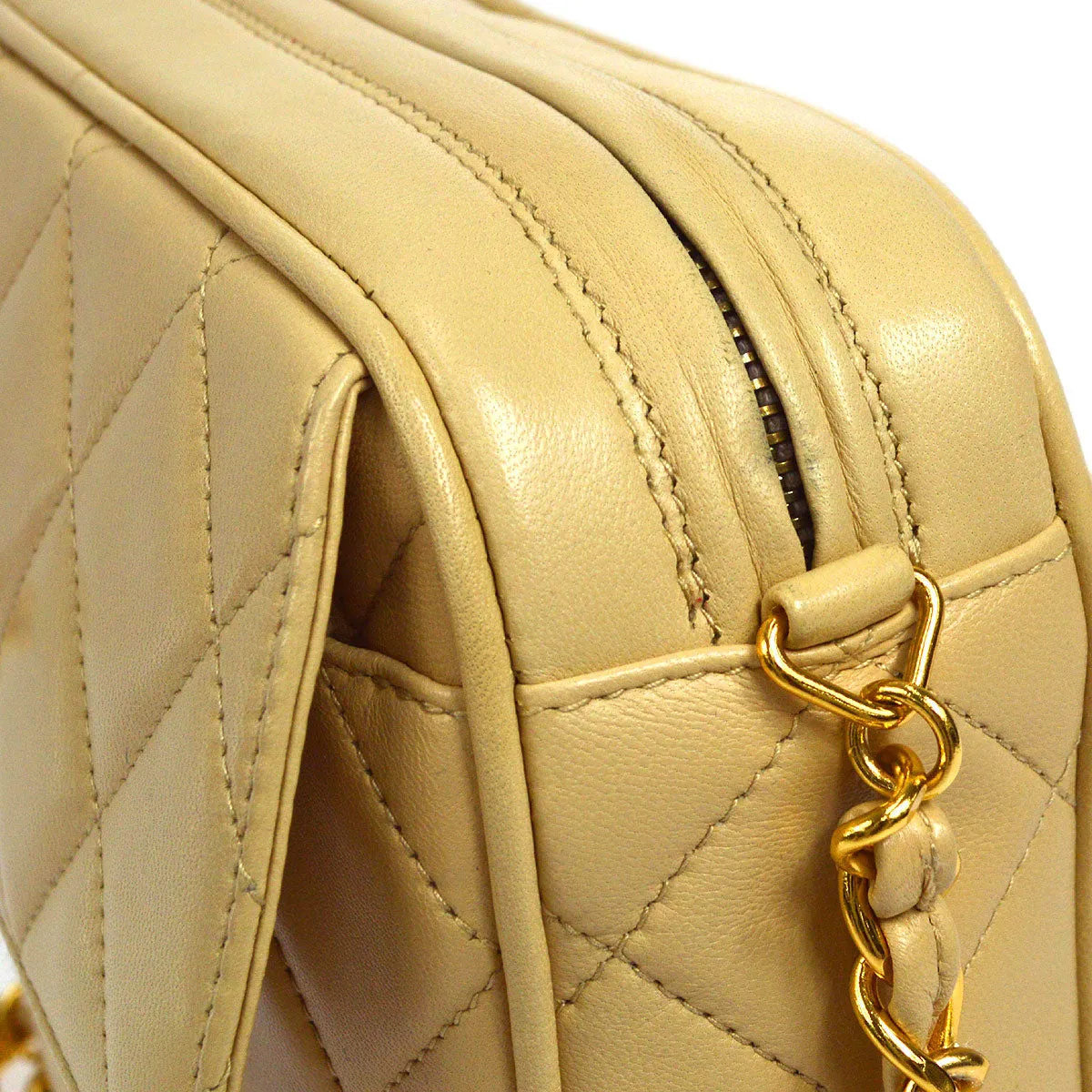 CHANEL 1994-1996 Pocket Camera Bag Mini Beige Lambskin 26315