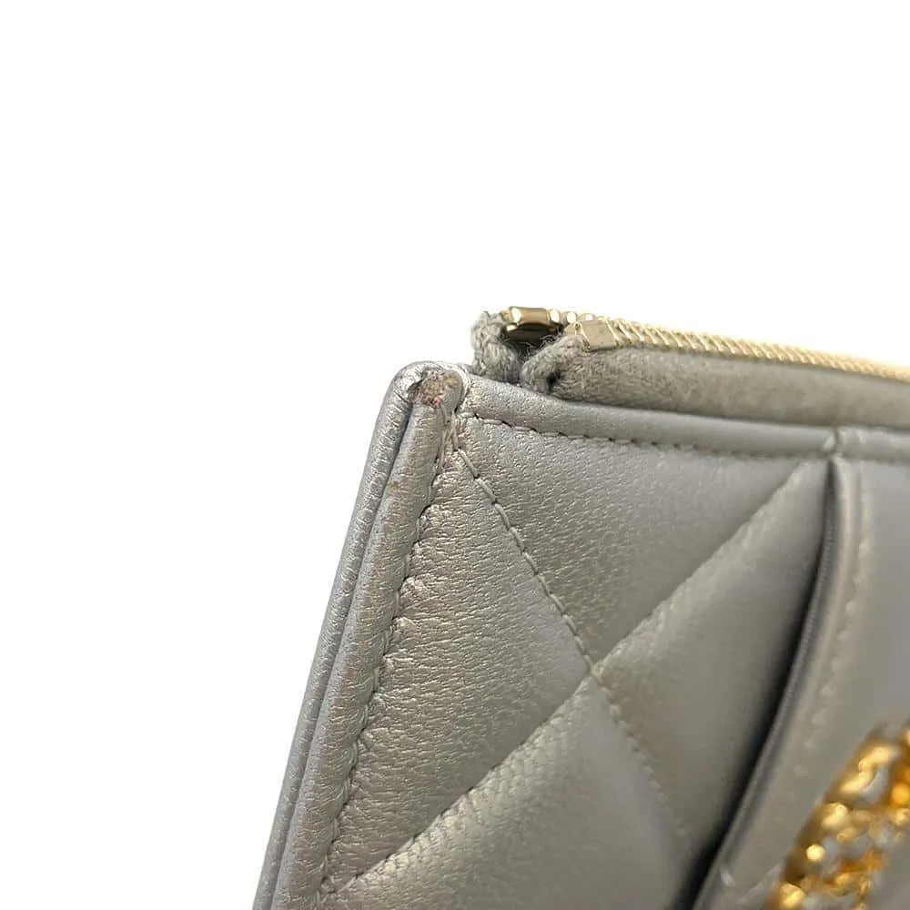CHANEL Phone & Card Case Silver AP1182 Lambskin