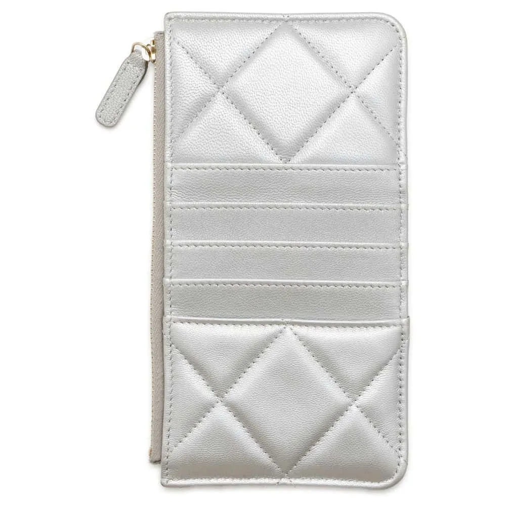 CHANEL Phone & Card Case Silver AP1182 Lambskin