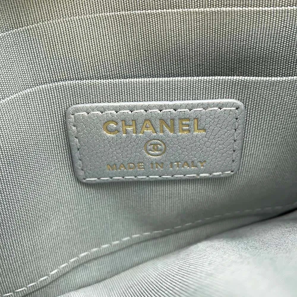 CHANEL Phone & Card Case Silver AP1182 Lambskin