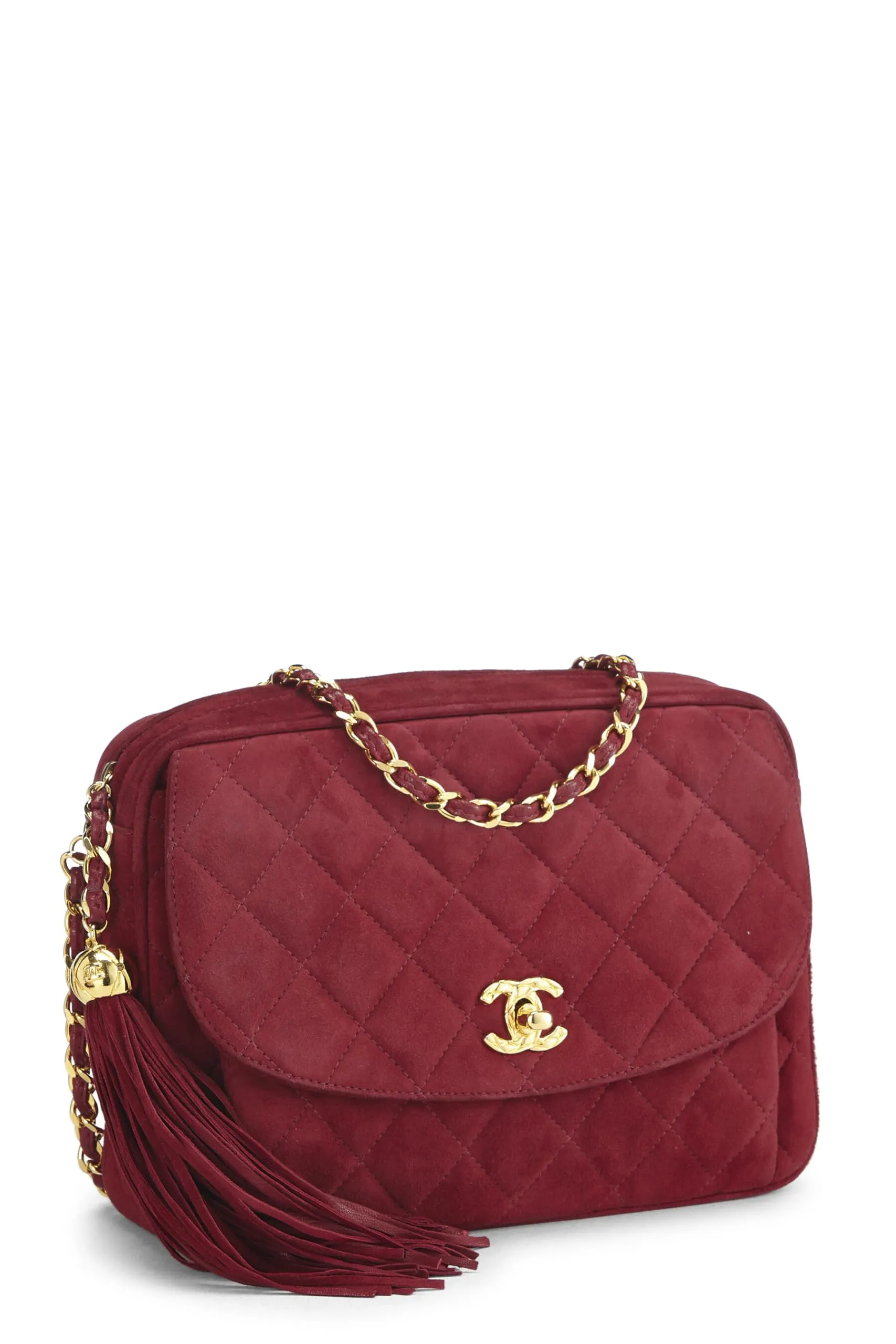 Chanel,  Red Quilted Suede Pocket Camera Bag Medium, Red