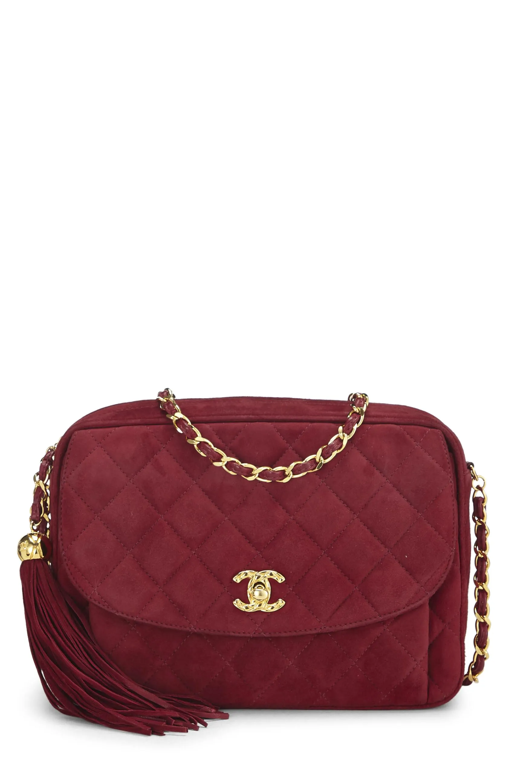 Chanel,  Red Quilted Suede Pocket Camera Bag Medium, Red
