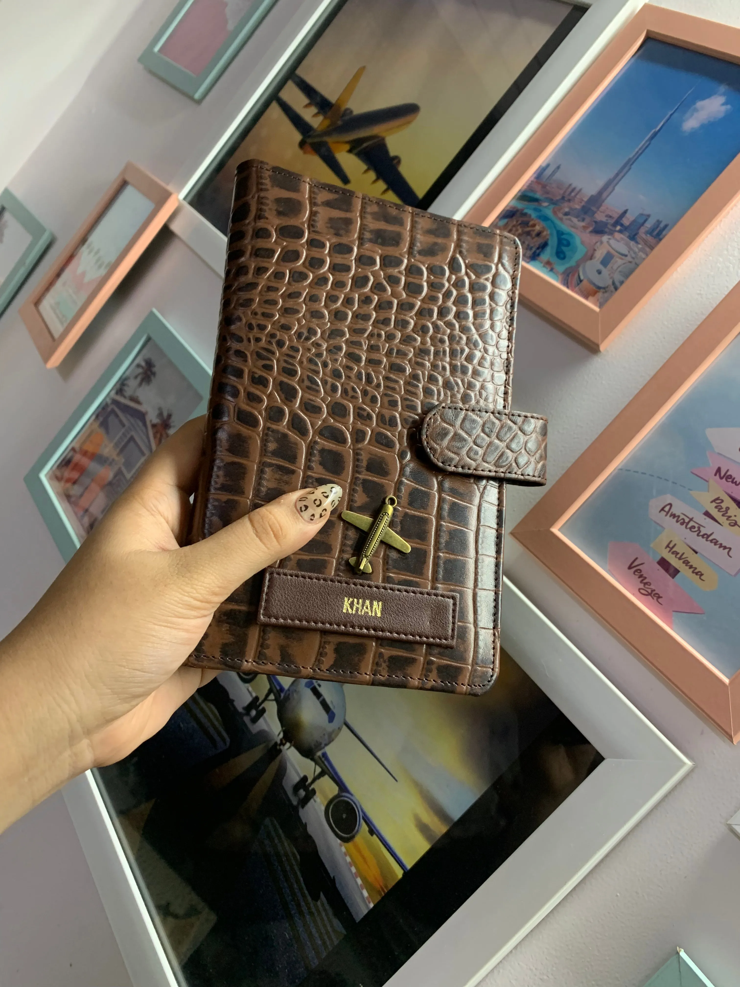 Dark brown genuine leather travel organizer