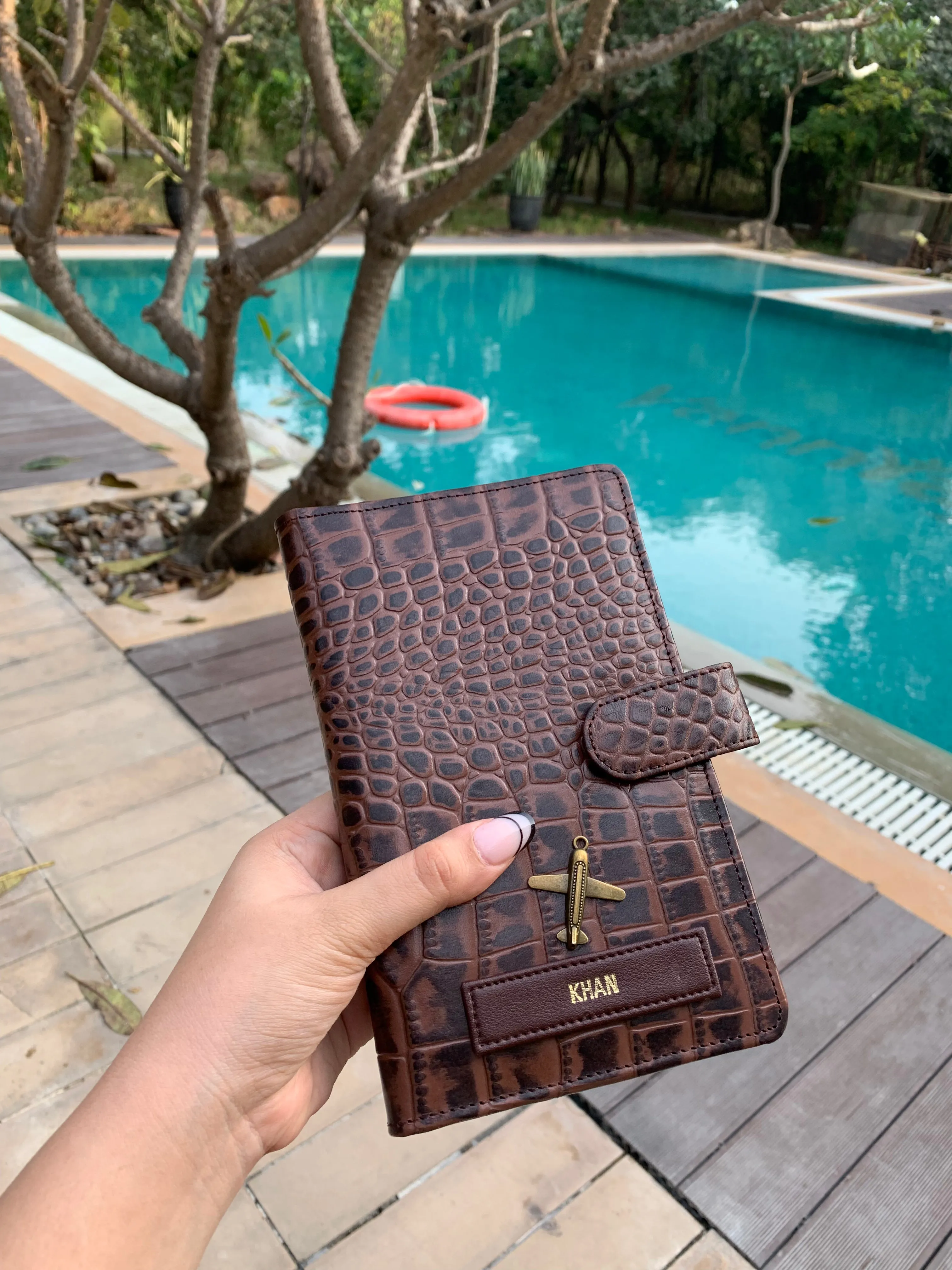 Dark brown genuine leather travel organizer