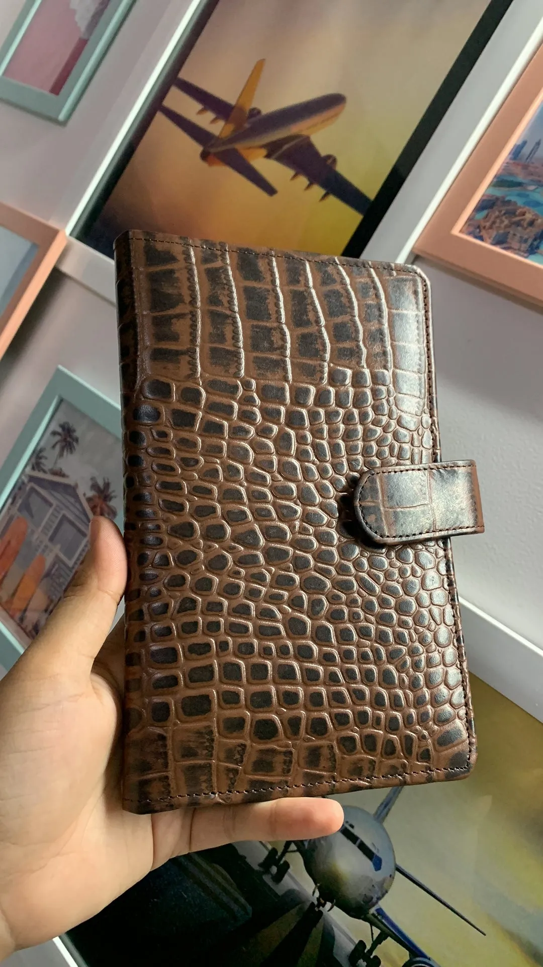 Dark brown genuine leather travel organizer