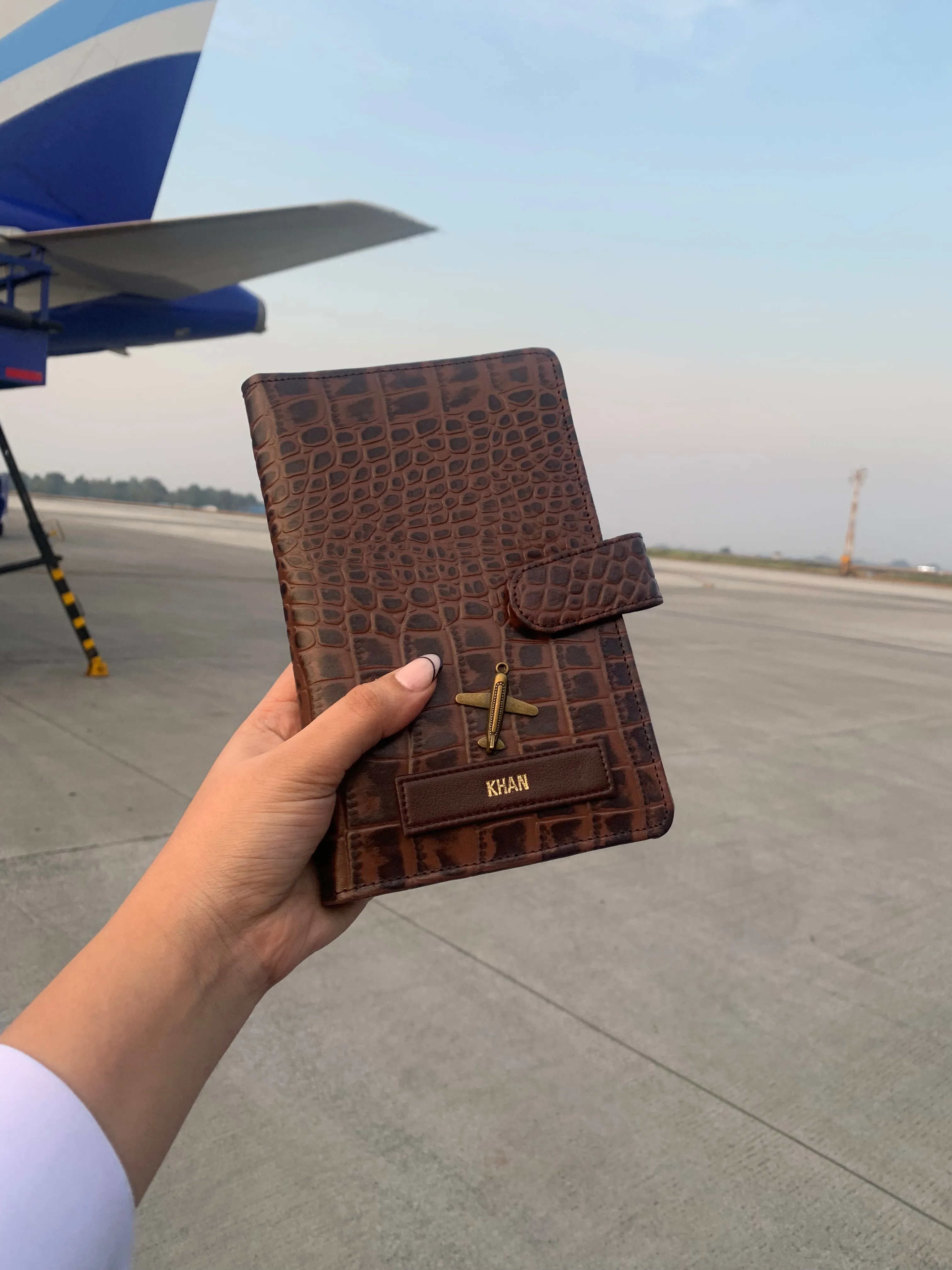 Dark brown genuine leather travel organizer