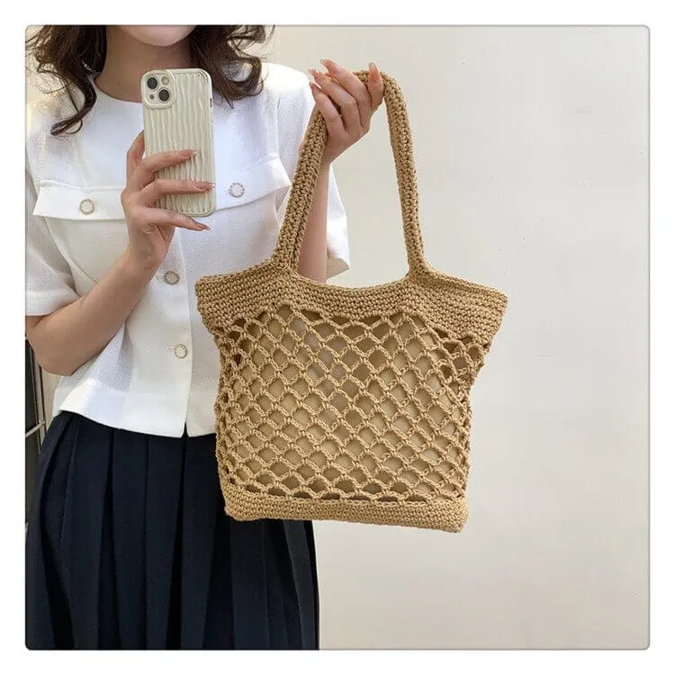 Designer Woven Straw Tote Beach Bag-Showtown