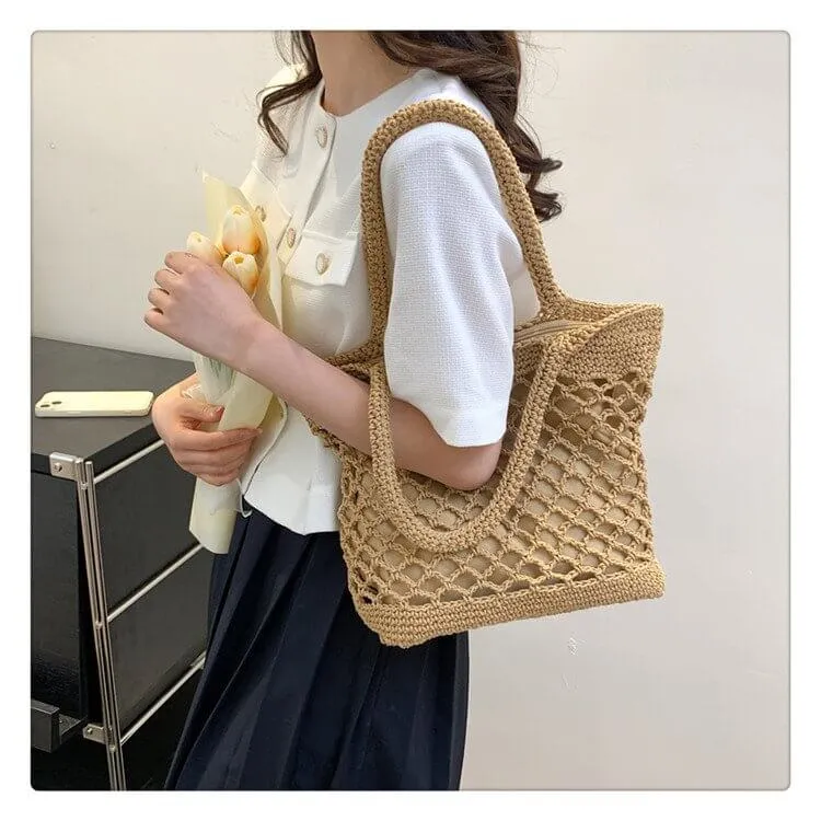 Designer Woven Straw Tote Beach Bag-Showtown