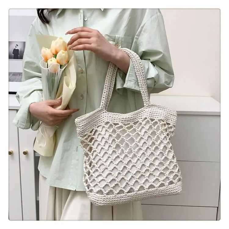 Designer Woven Straw Tote Beach Bag-Showtown