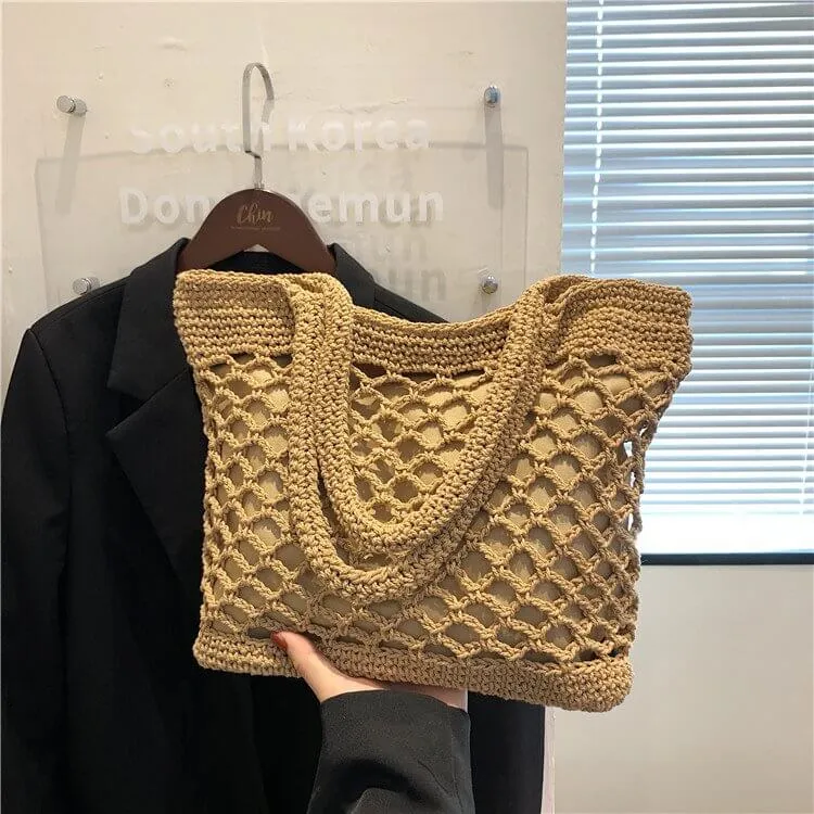 Designer Woven Straw Tote Beach Bag-Showtown