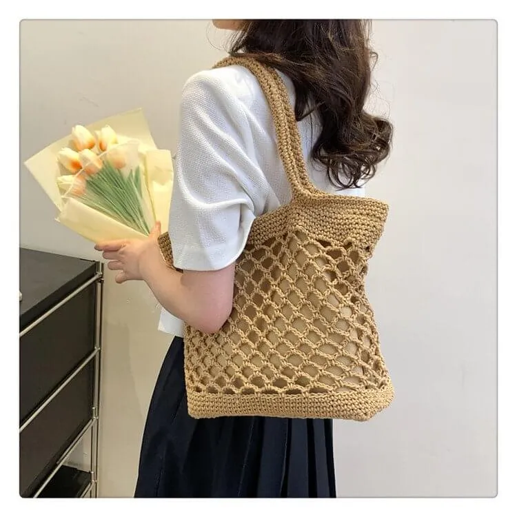 Designer Woven Straw Tote Beach Bag-Showtown