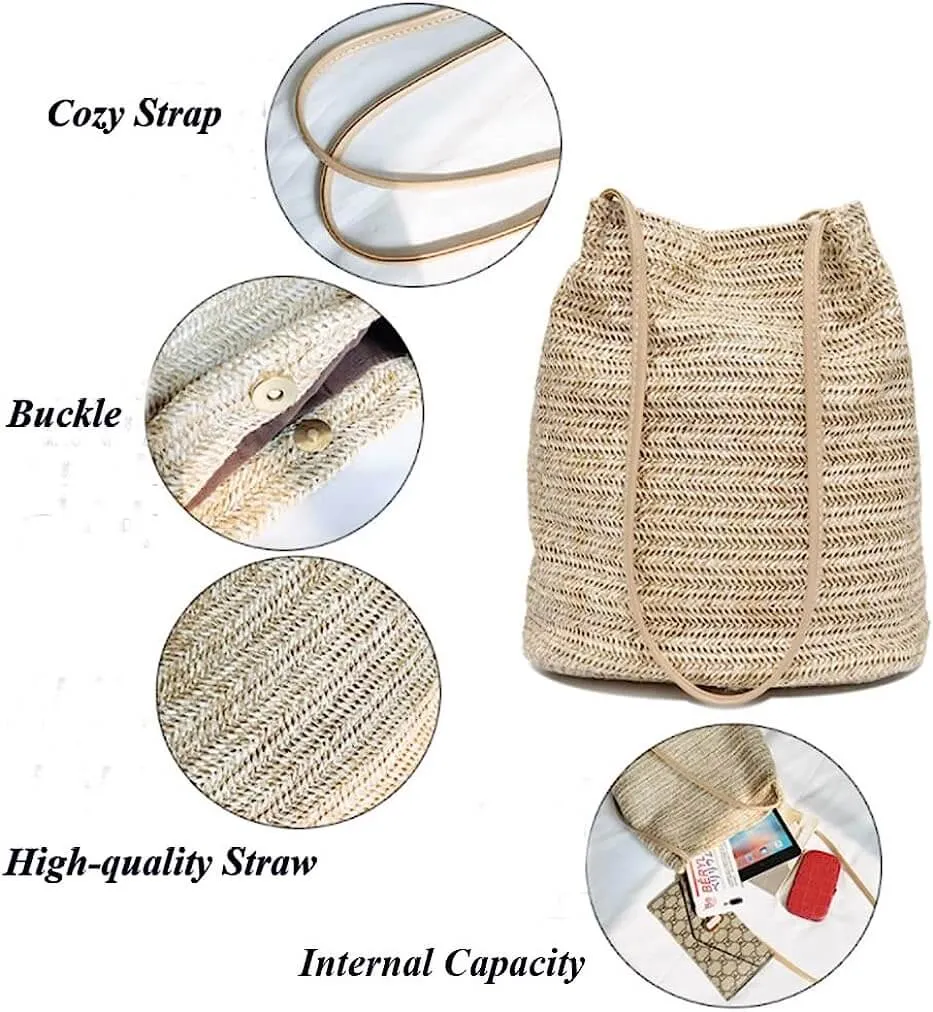 Fashion Straw Shoulder Tote Bag-Showtown