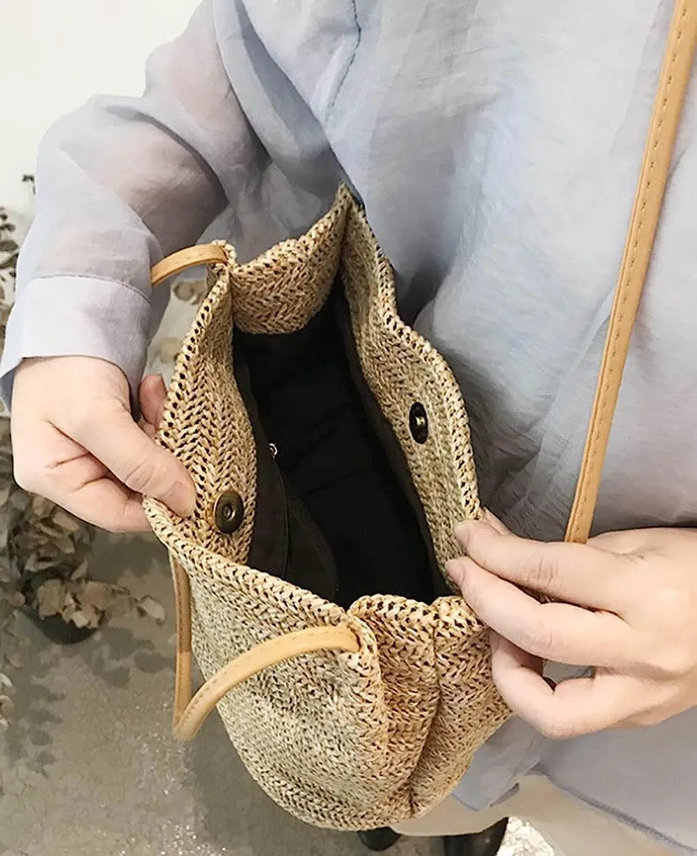 Fashion Straw Shoulder Tote Bag-Showtown