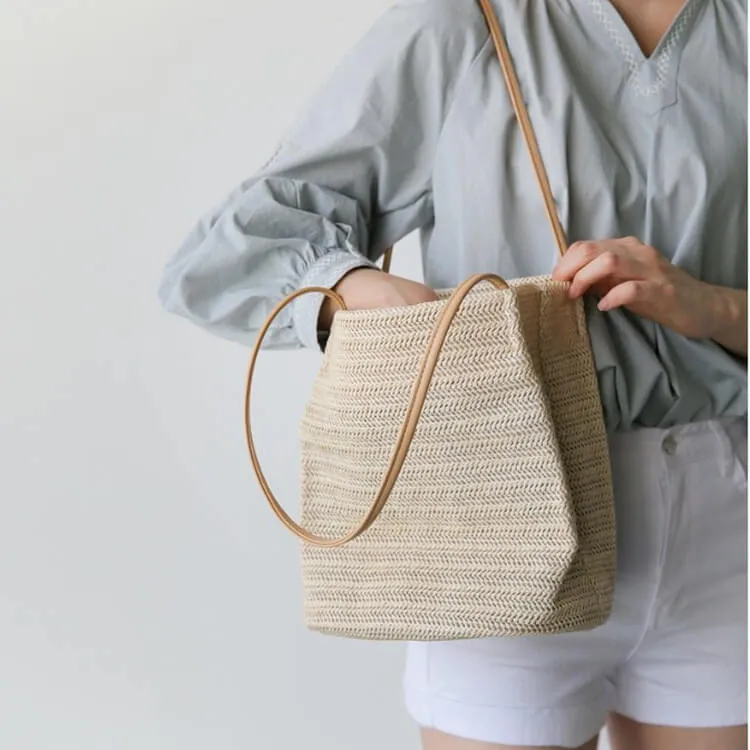 Fashion Straw Shoulder Tote Bag-Showtown