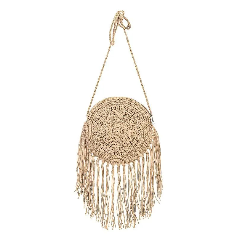 Hand-Knitted Round Bohemian Tassel Beach Bag