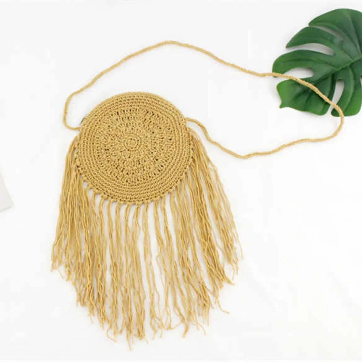 Hand-Knitted Round Bohemian Tassel Beach Bag
