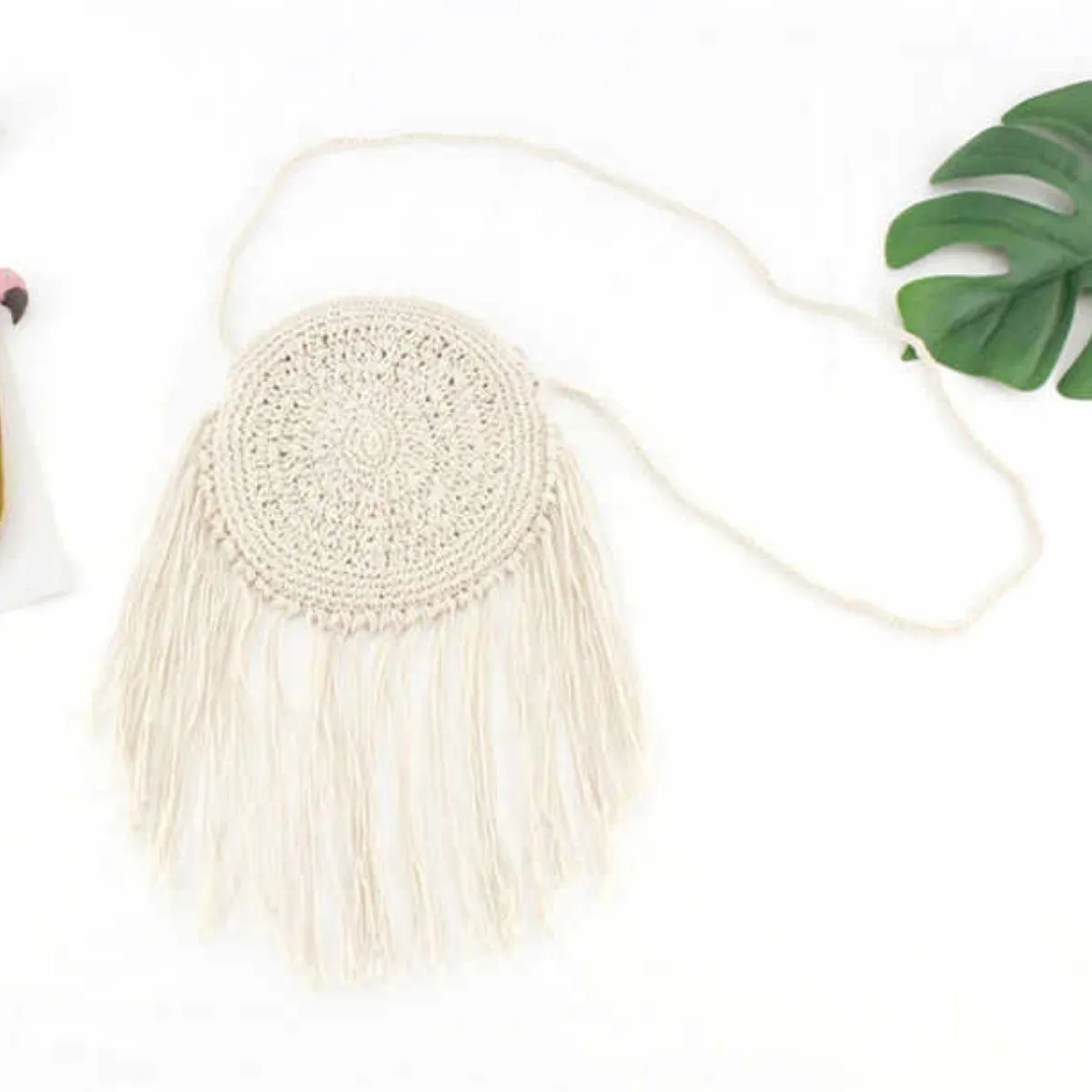 Hand-Knitted Round Bohemian Tassel Beach Bag